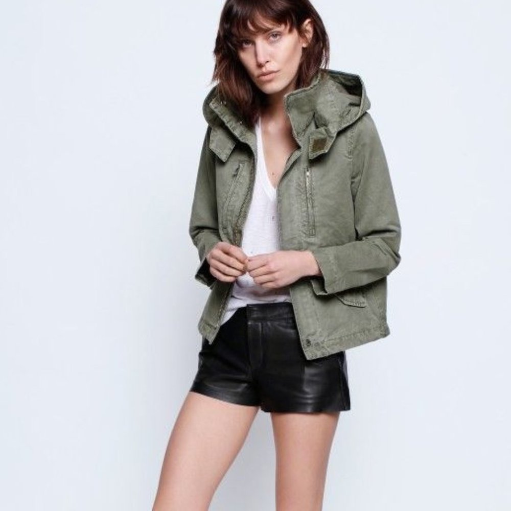 Zadig and Voltaire Koly Military Zip Up Jacket Olive Green Vintage Canvas Size M